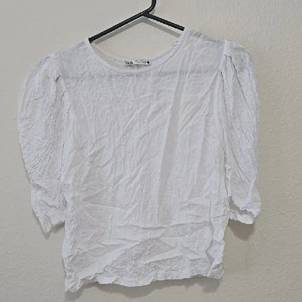 Zara White‎ Puff Sleeve Top S